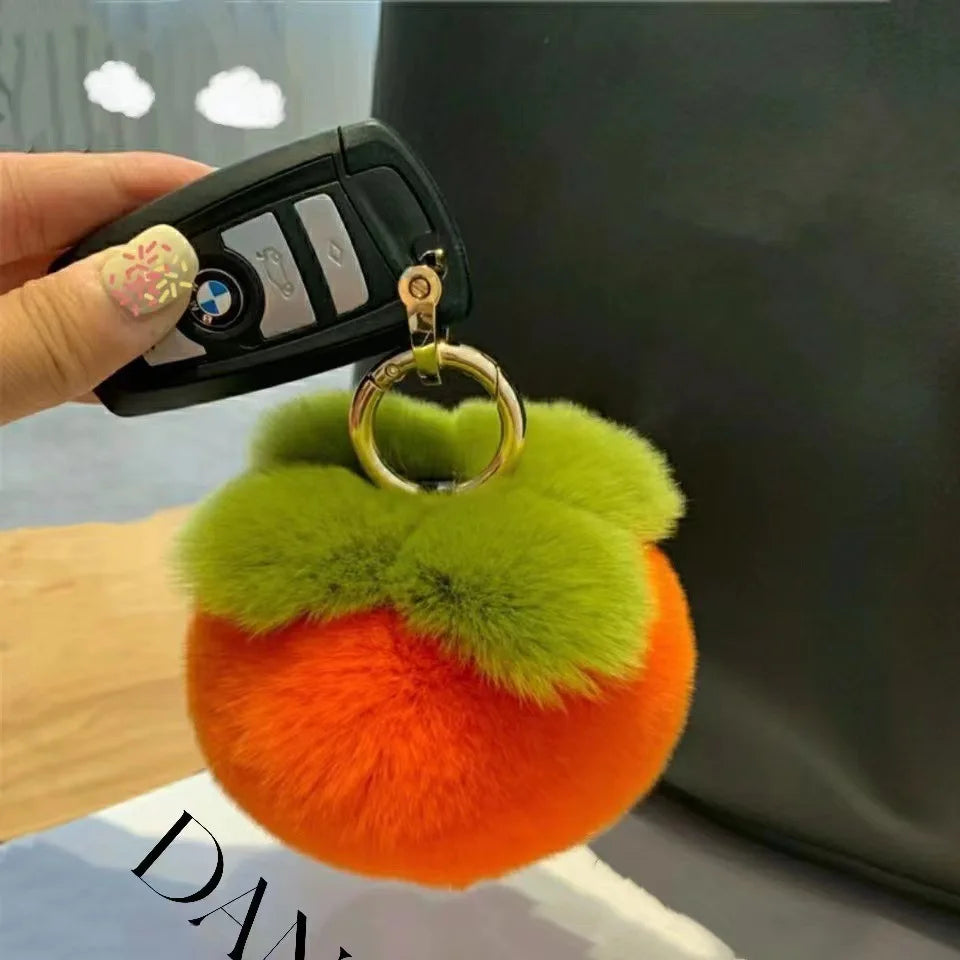 HKM-586003 Soft Fluffy Persimmon Ball Pendant Key Chain for Bag, Mobile, and Car Decoration