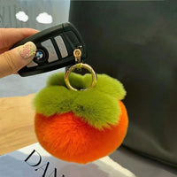 HKM-586003 Soft Fluffy Persimmon Ball Pendant Key Chain for Bag, Mobile, and Car Decoration