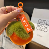 HKM-586003 Soft Fluffy Persimmon Ball Pendant Key Chain for Bag, Mobile, and Car Decoration