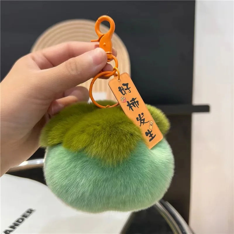 HKM-586003 Soft Fluffy Persimmon Ball Pendant Key Chain for Bag, Mobile, and Car Decoration