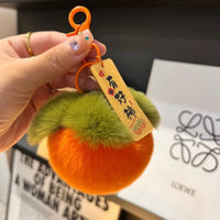 HKM-586003 Soft Fluffy Persimmon Ball Pendant Key Chain for Bag, Mobile, and Car Decoration