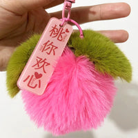HKM-586003 Soft Fluffy Persimmon Ball Pendant Key Chain for Bag, Mobile, and Car Decoration
