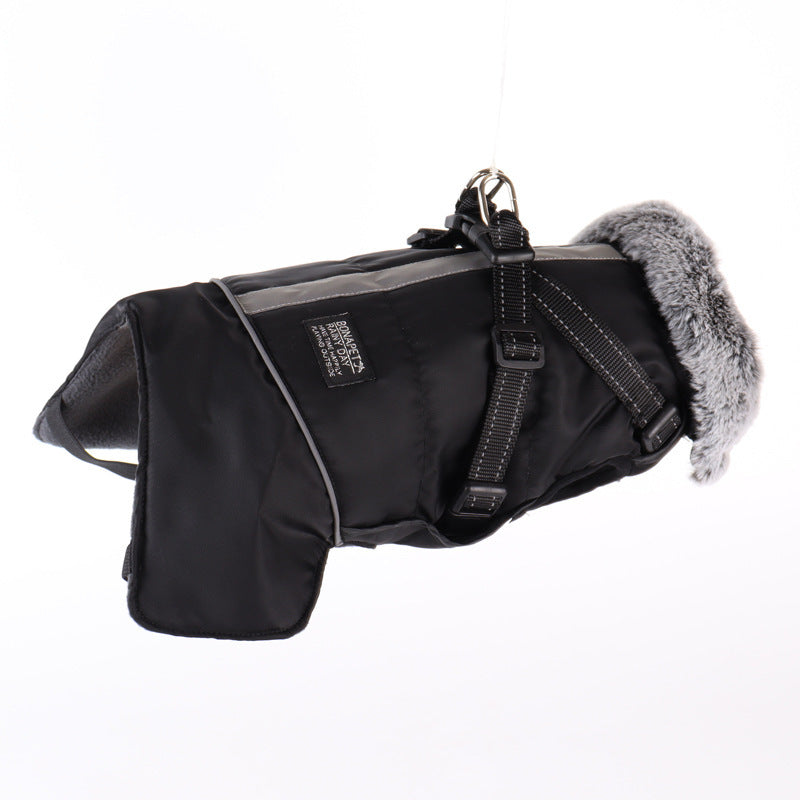 HKM-586003 Waterproof Cotton-Padded Jacket with Removable Chest Strap & Reflective Design for Pets
