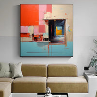 HKM-586259 Vibrant Abstract Handmade Oil Painting on Canvas - Blue and Yellow Wall Art for Home Decor