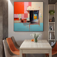 HKM-586259 Vibrant Abstract Handmade Oil Painting on Canvas - Blue and Yellow Wall Art for Home Decor