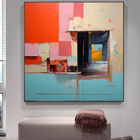 HKM-586259 Vibrant Abstract Handmade Oil Painting on Canvas - Blue and Yellow Wall Art for Home Decor