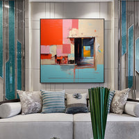 HKM-586259 Vibrant Abstract Handmade Oil Painting on Canvas - Blue and Yellow Wall Art for Home Decor