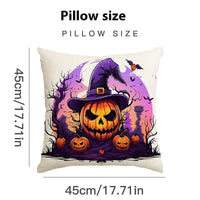 HKM-586323 Skull Pumpkin Halloween Linen Pillow Cover - 45x45cm Decorative Cushion Case