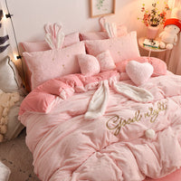 HKM-586451 Velvet Princess Style Baby Bedding Set - Duvet Cover, Bed Sheets, and Pillowcases in Cartoon Patterns
