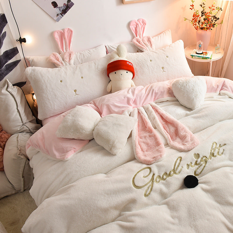 HKM-586451 Velvet Princess Style Baby Bedding Set - Duvet Cover, Bed Sheets, and Pillowcases in Cartoon Patterns