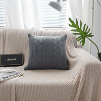 HKM-586707 Nordic Handmade Wool Knit Pillowcase with Fringed Edge and Invisible Zipper, 45 x 45cm