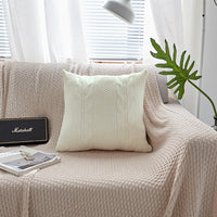 HKM-586707 Nordic Handmade Wool Knit Pillowcase with Fringed Edge and Invisible Zipper, 45 x 45cm