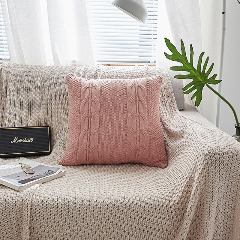 HKM-586707 Nordic Handmade Wool Knit Pillowcase with Fringed Edge and Invisible Zipper, 45 x 45cm