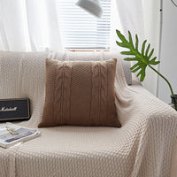 HKM-586707 Nordic Handmade Wool Knit Pillowcase with Fringed Edge and Invisible Zipper, 45 x 45cm