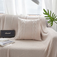 HKM-586707 Nordic Handmade Wool Knit Pillowcase with Fringed Edge and Invisible Zipper, 45 x 45cm