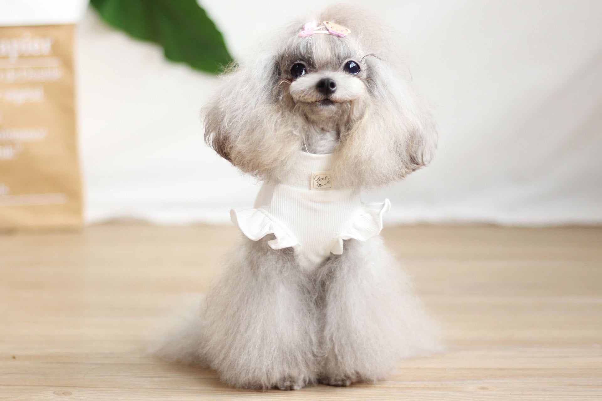 HKM-586899 Cartoon Suspender Dress for Small Dogs in Brown and White, Cotton Fabric, Sizes XXS to XL