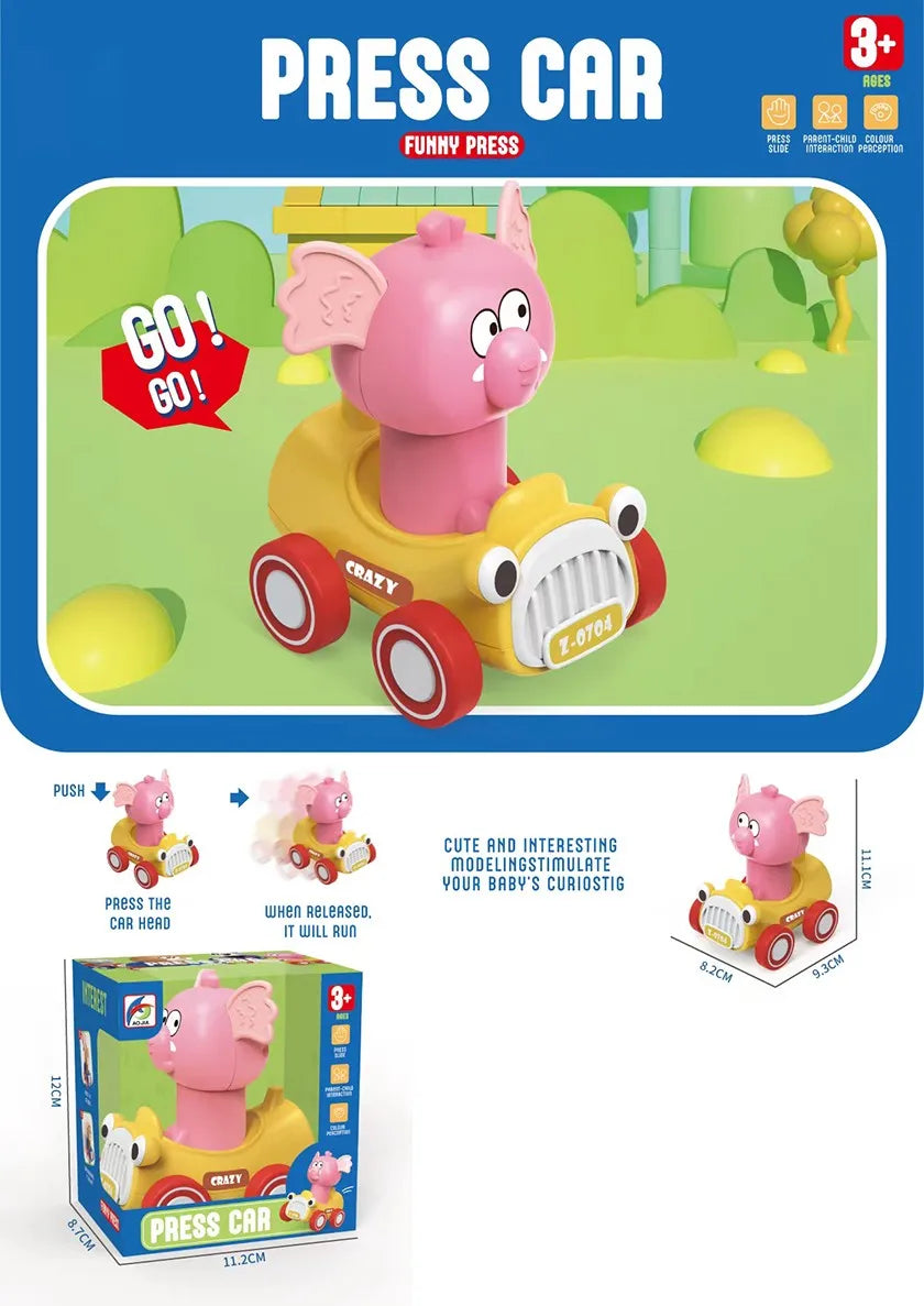 HKM-586963 Press and Go Cute Cartoon Animal Mini Cars with 360 Degree Rotating Heads for Kids Ages 2-13