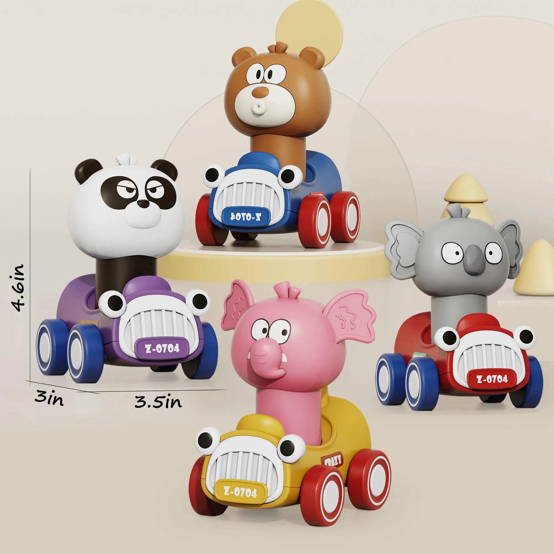 HKM-586963 Press and Go Cute Cartoon Animal Mini Cars with 360 Degree Rotating Heads for Kids Ages 2-13