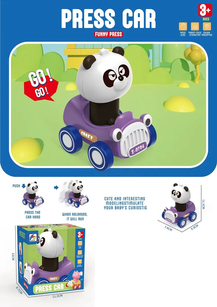 HKM-586963 Press and Go Cute Cartoon Animal Mini Cars with 360 Degree Rotating Heads for Kids Ages 2-13