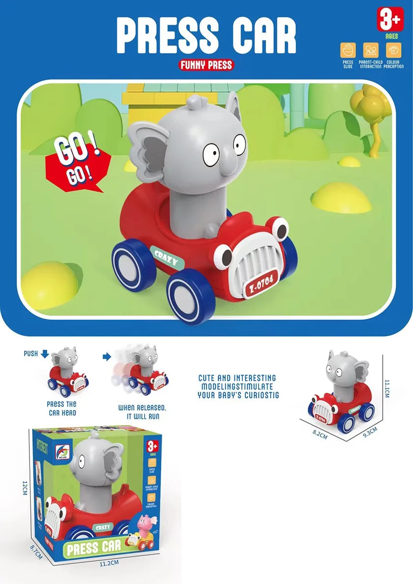 HKM-586963 Press and Go Cute Cartoon Animal Mini Cars with 360 Degree Rotating Heads for Kids Ages 2-13