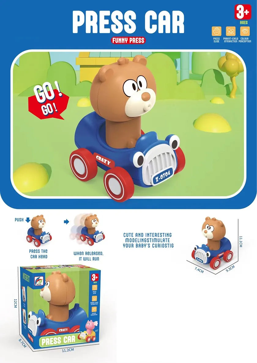 HKM-586963 Press and Go Cute Cartoon Animal Mini Cars with 360 Degree Rotating Heads for Kids Ages 2-13