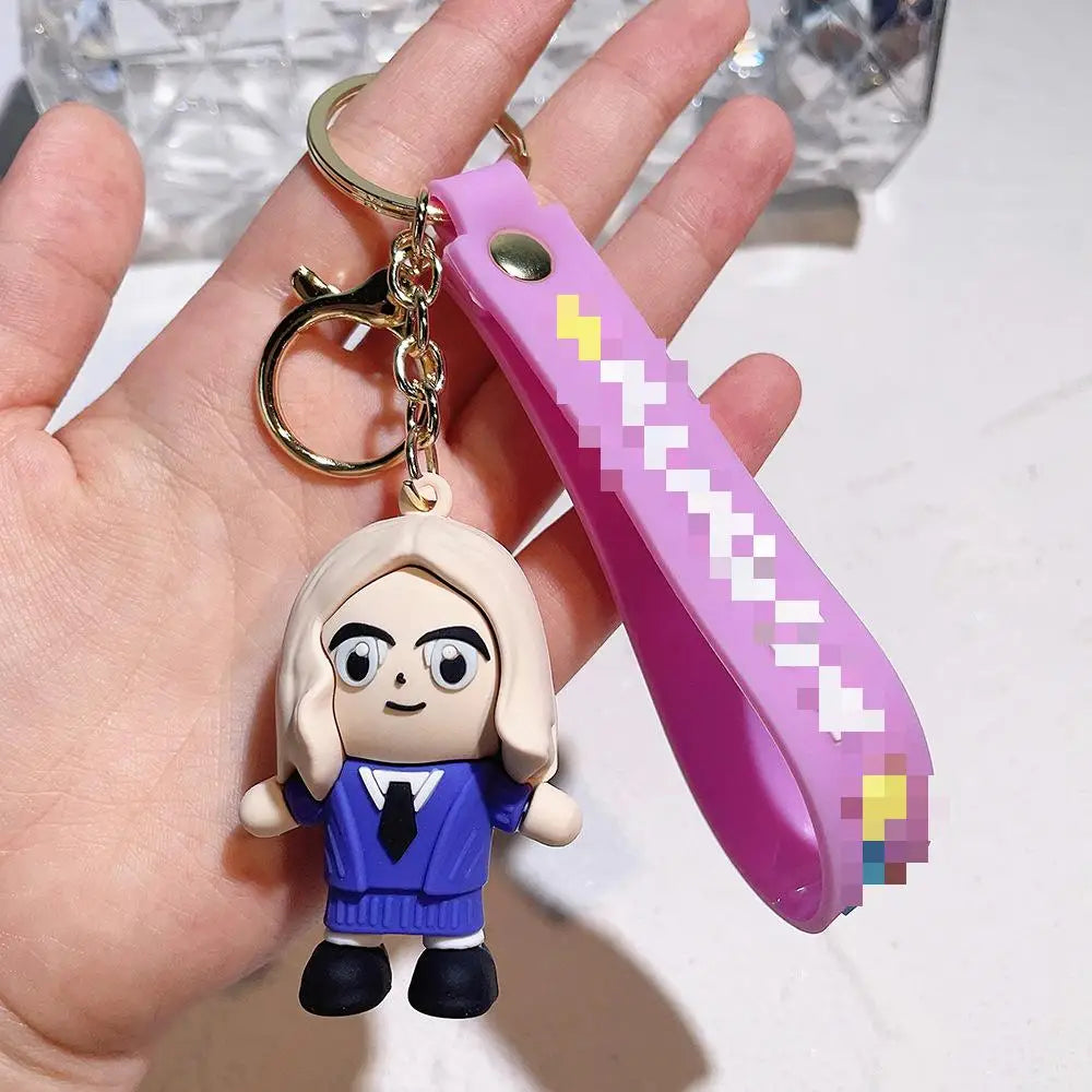 HKM-587155 Cute Cartoon Ring Doll Keychain for Car and Backpack Decoration - Silicone Rubber Pendant