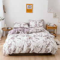 HKM-587155 Marble Pattern Polyester Quilt Cover Set with Pillowcases in Various Sizes