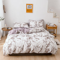 HKM-587155 Marble Pattern Polyester Quilt Cover Set with Pillowcases in Various Sizes