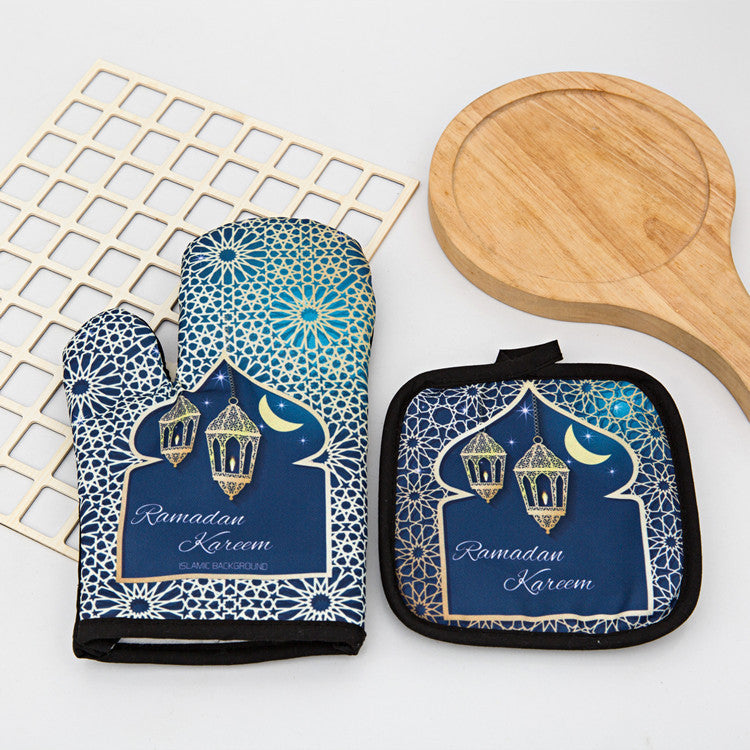 HKM-587155 Two-Piece Heat Insulation Gloves and Mat Set for High-Temperature Baking