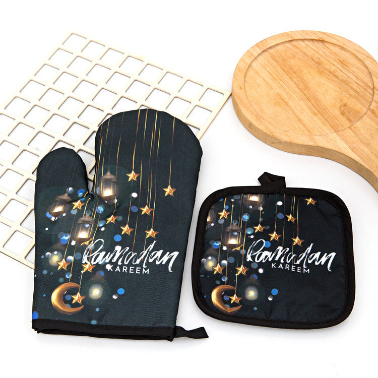 HKM-587155 Two-Piece Heat Insulation Gloves and Mat Set for High-Temperature Baking