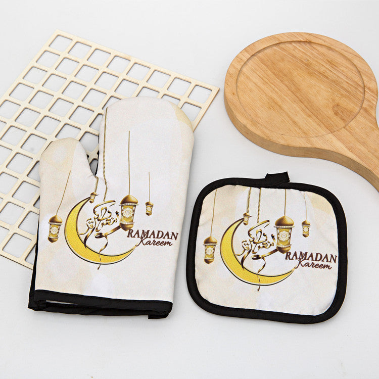 HKM-587155 Two-Piece Heat Insulation Gloves and Mat Set for High-Temperature Baking