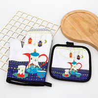 HKM-587155 Two-Piece Heat Insulation Gloves and Mat Set for High-Temperature Baking