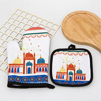 HKM-587155 Two-Piece Heat Insulation Gloves and Mat Set for High-Temperature Baking