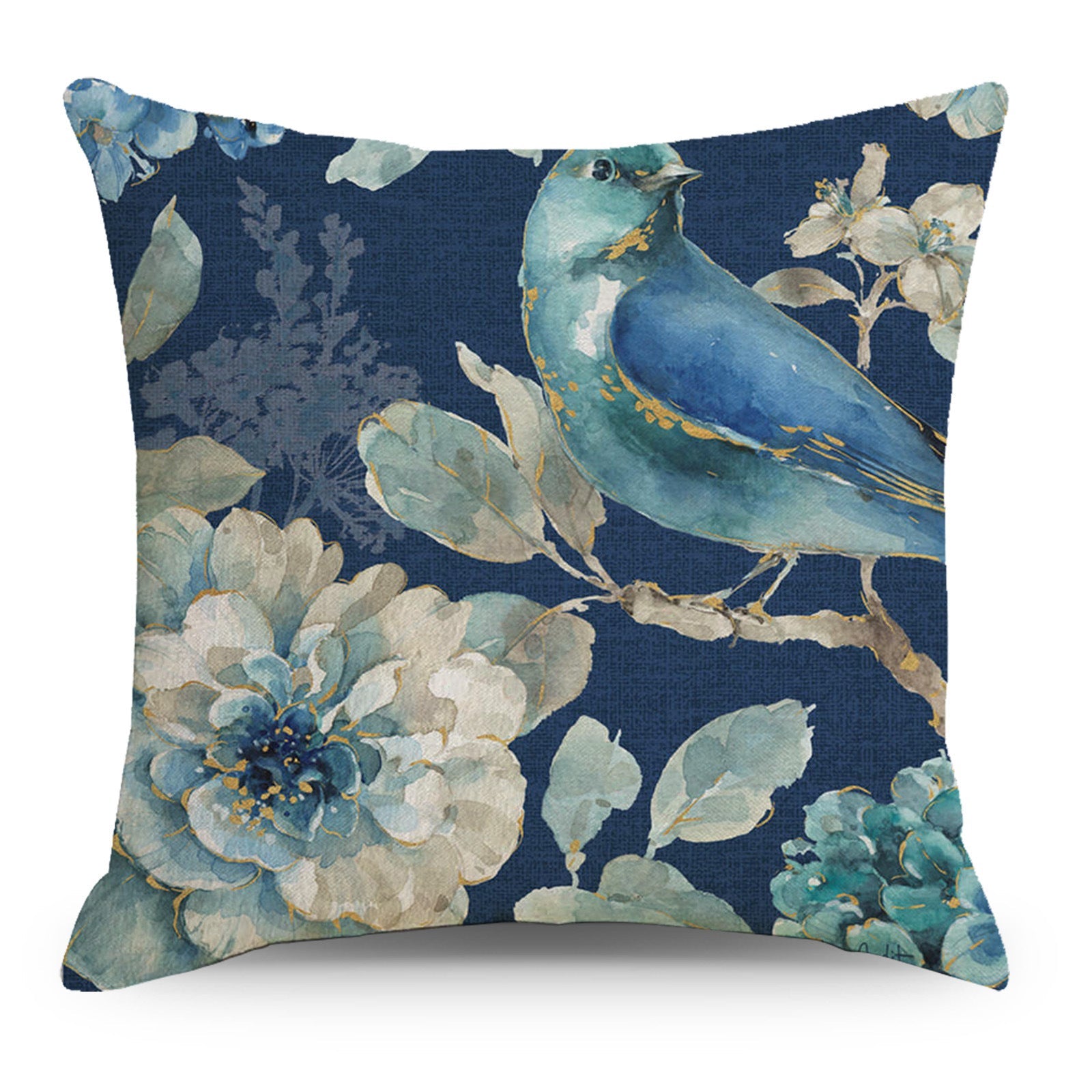 HKM-587283 Ink Floral Design Cotton Linen Pillowcase - 45x45CM