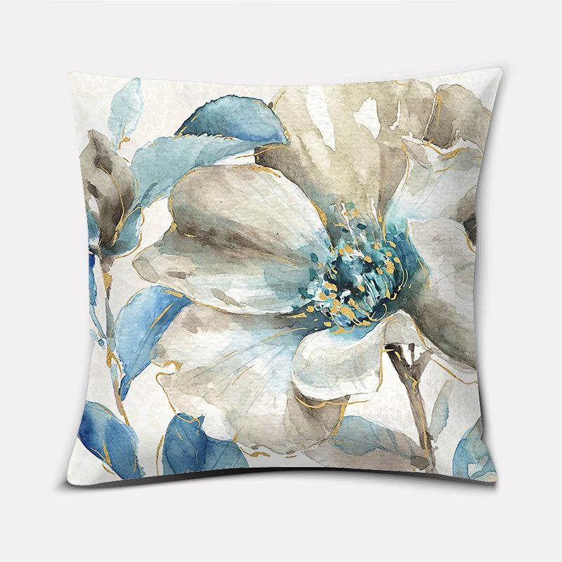 HKM-587283 Ink Floral Design Cotton Linen Pillowcase - 45x45CM