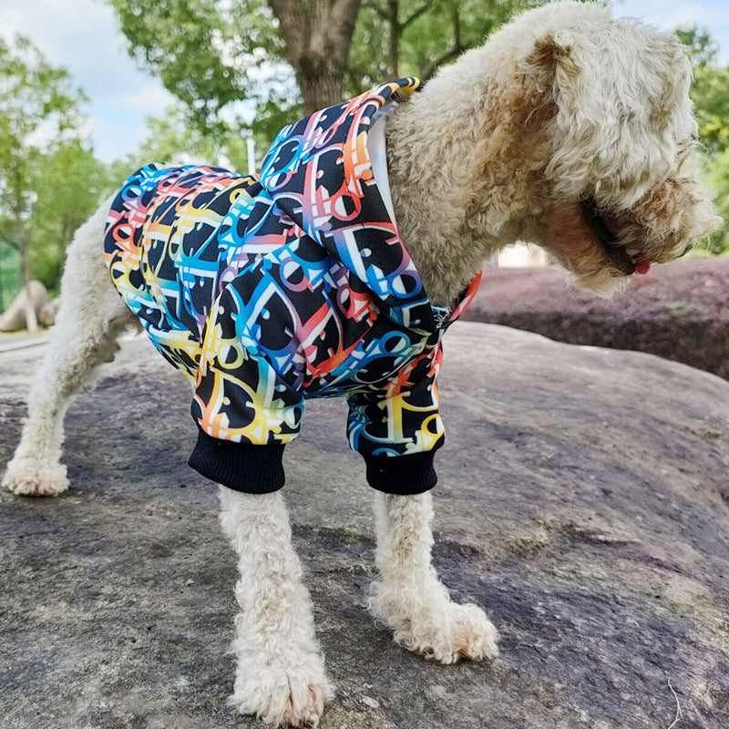 HKM-587347 Colorful Letter Print Hoodie for Pets – Trendy Polyester Outfit