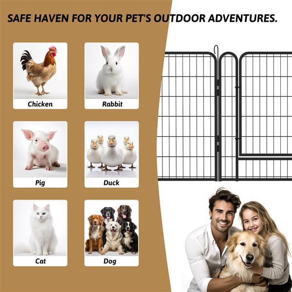 HKM-587667 Heavy-Duty Rust-Resistant Metal Pet Sports Fence - 16 Panels with Automatic Locking Mechanism