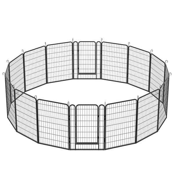 HKM-587667 Heavy-Duty Rust-Resistant Metal Pet Sports Fence - 16 Panels with Automatic Locking Mechanism