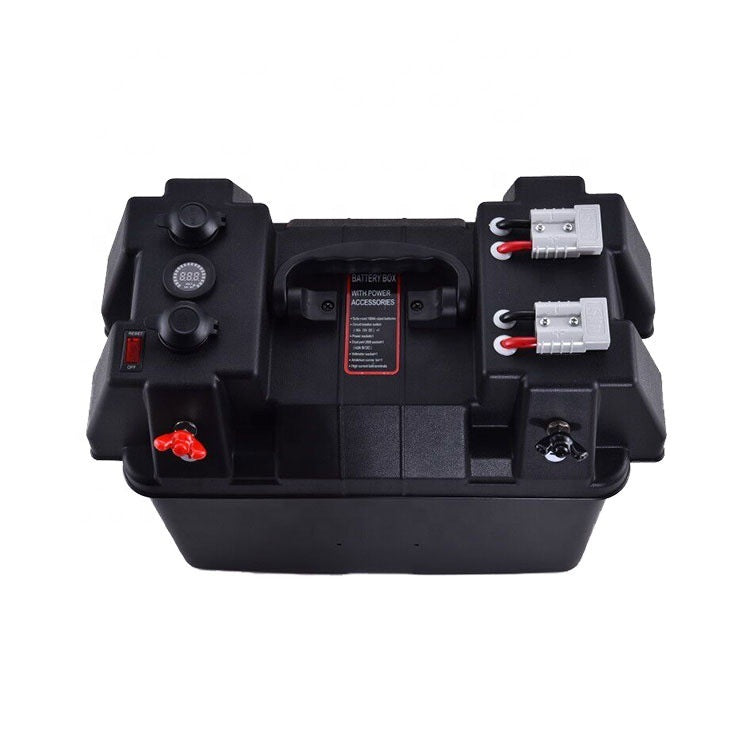 HKM-587667 Weatherproof Portable Battery Box with Dual USB Ports and Voltmeter Indicator