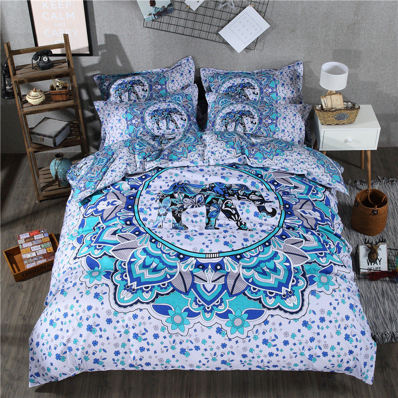 HKM-587795 Ethnic Wind Three-Piece Bed Set - Quilt Cover with Pillow Covers in Single, Queen, or King Sizes