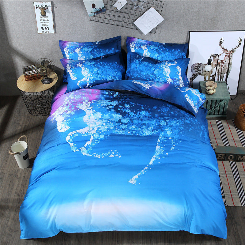 HKM-587795 Ethnic Wind Three-Piece Bed Set - Quilt Cover with Pillow Covers in Single, Queen, or King Sizes