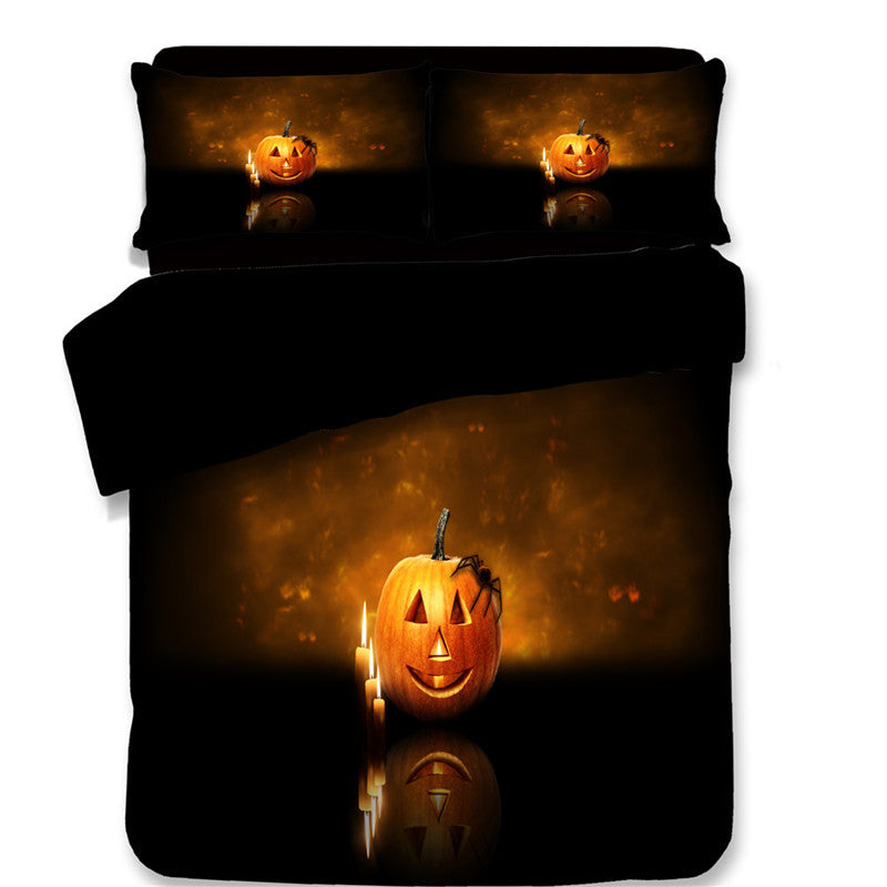 HKM-587795 Halloween-Themed 4-Piece Cotton Bedding Set - Duvet Cover and Pillow Cases in Twin, Full, Queen, or King Sizes