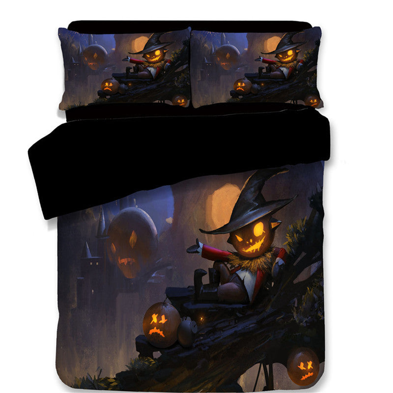 HKM-587795 Halloween-Themed 4-Piece Cotton Bedding Set - Duvet Cover and Pillow Cases in Twin, Full, Queen, or King Sizes