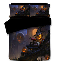 HKM-587795 Halloween-Themed 4-Piece Cotton Bedding Set - Duvet Cover and Pillow Cases in Twin, Full, Queen, or King Sizes