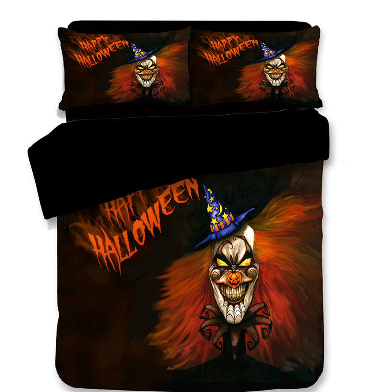 HKM-587795 Halloween-Themed 4-Piece Cotton Bedding Set - Duvet Cover and Pillow Cases in Twin, Full, Queen, or King Sizes