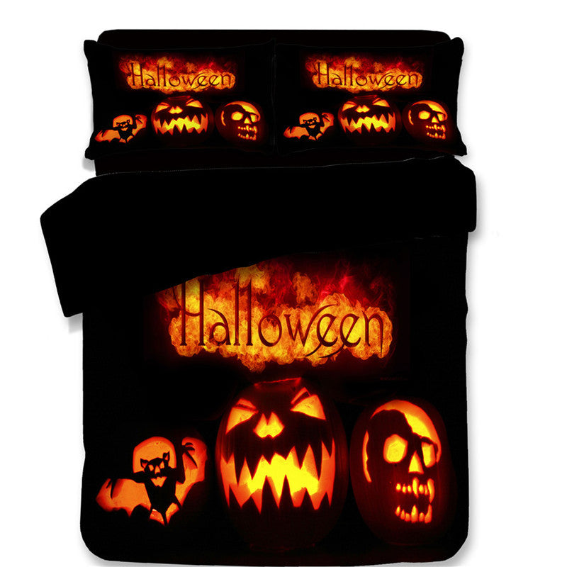 HKM-587795 Halloween-Themed 4-Piece Cotton Bedding Set - Duvet Cover and Pillow Cases in Twin, Full, Queen, or King Sizes