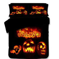 HKM-587795 Halloween-Themed 4-Piece Cotton Bedding Set - Duvet Cover and Pillow Cases in Twin, Full, Queen, or King Sizes