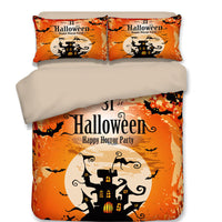HKM-587795 Halloween-Themed 4-Piece Cotton Bedding Set - Duvet Cover and Pillow Cases in Twin, Full, Queen, or King Sizes
