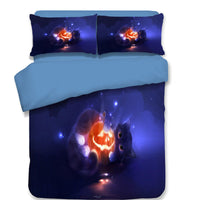 HKM-587795 Halloween-Themed 4-Piece Cotton Bedding Set - Duvet Cover and Pillow Cases in Twin, Full, Queen, or King Sizes