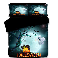 HKM-587795 Halloween-Themed 4-Piece Cotton Bedding Set - Duvet Cover and Pillow Cases in Twin, Full, Queen, or King Sizes